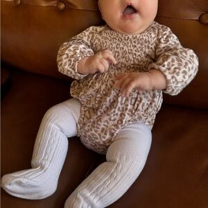 Kate Quinn Leopard Print Smocked Bubble with matching Bow Headband